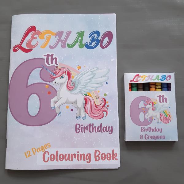 Unicorn personalised A5 colouring book with crayons 