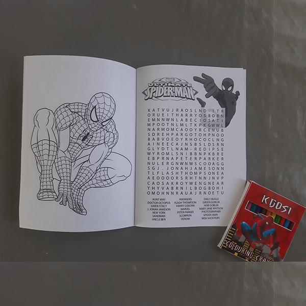 Product: Spiderman personalised colouring book with cryons