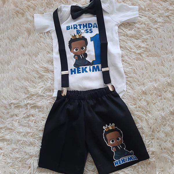 Product: African Boss Baby boy outfit set with personalised t-shirt for birthday party