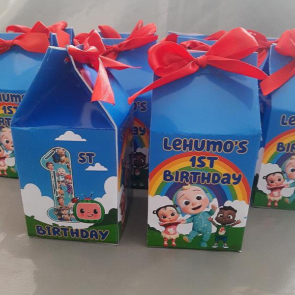 Product: Cocomelon birthday Personalised Milk Box Party Pack