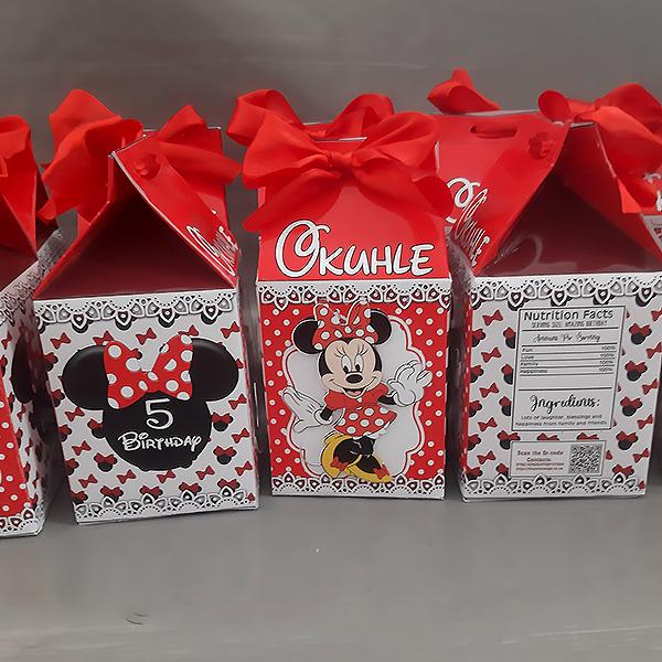 Product: Minnie Mouse Red  Personalised Milk Box Party Pack