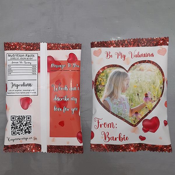 Be my valentines personalised chip bag with a photo