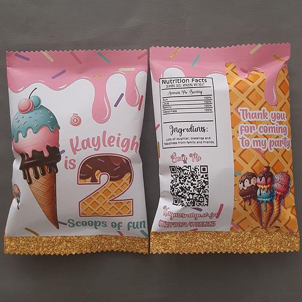 Product: Ice cream personalised chip bag party packs