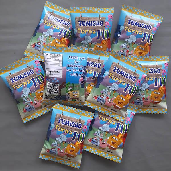 Spongebob happy birthday personalised party pack chip bag