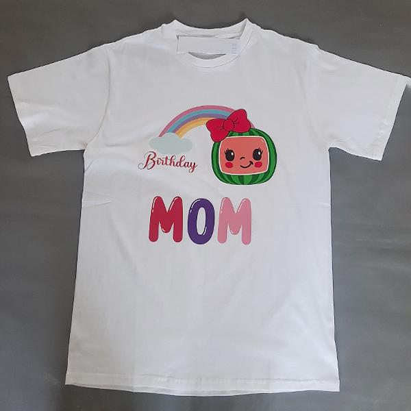 Product: Rainbow Cocomelon with a pink bow personalised family tshirts