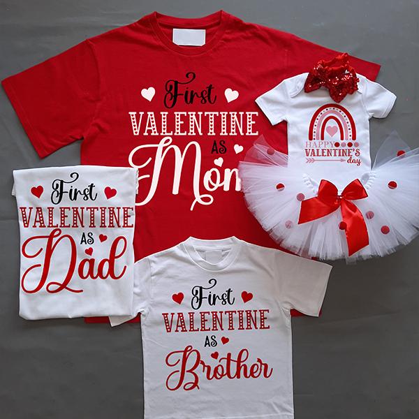 Product: First Valentines as Mom or Dad family personalised tshirts