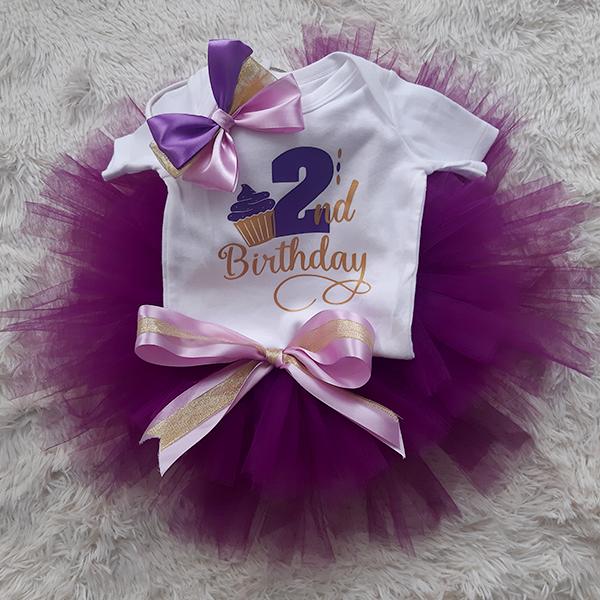 Product: Purple tutu with a touch of gold cupcake birthday t-shirt with a matching headband