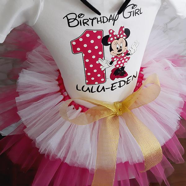 Product: Pink and white minnie mouse tutu set with personalised t-shirt