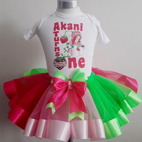 Product: Strawberry Shortcake ribbon tutu with personalised t-shirt and headband