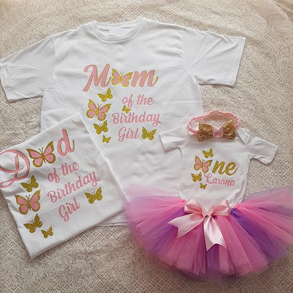 Product: Pink and purple butterflies tutu with matching t-shirt and headband