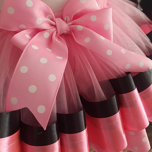 Product: Pink and black minnie mouse ribbon tutu with personalised t-shirts and headband