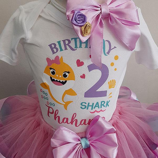 Product: Pink and blue baby shark personalised ribbon tutu with tshirt and headband