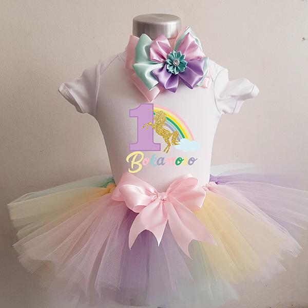 Unicorn dress with glitter top and touch of gold ribbon for kids