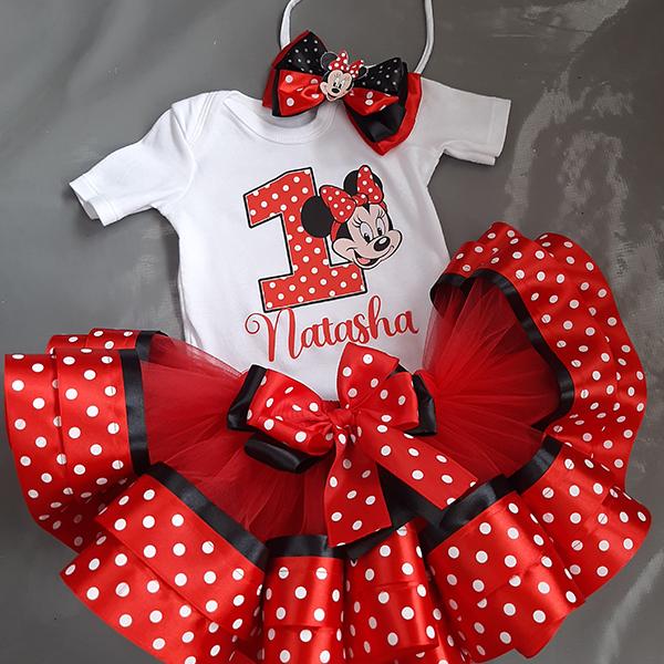 Product: Minnie mouse double dotted ribbon tutu set with matching top and headband