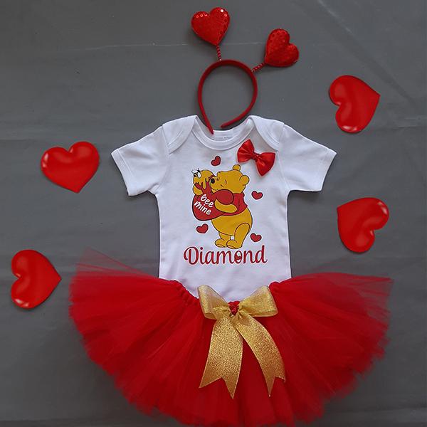 Product: Winnie the pooh be mine personalised onesie with a red tutu set